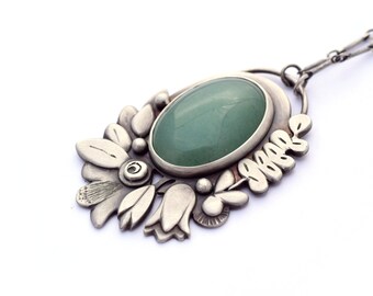 Aventurine Sterling Silver Flower Necklace: Handmade Botanical Pendant
