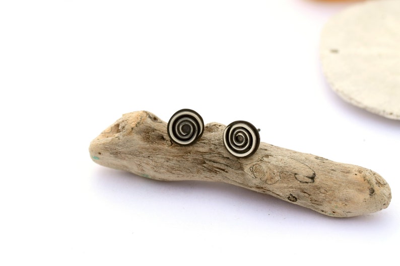 Spiral Earrings, Sterling Silver Post Earrings, Geometric Stud Earrings, Oxidized Silver Swirl Earrings, Beach Jewelry, Bohemian Jewelry image 5
