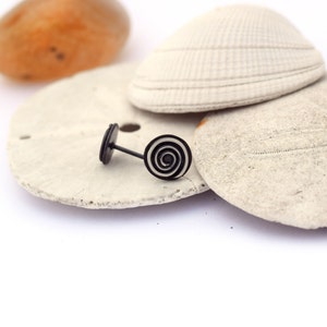 Spiral Earrings, Sterling Silver Post Earrings, Geometric Stud Earrings, Oxidized Silver Swirl Earrings, Beach Jewelry, Bohemian Jewelry image 4
