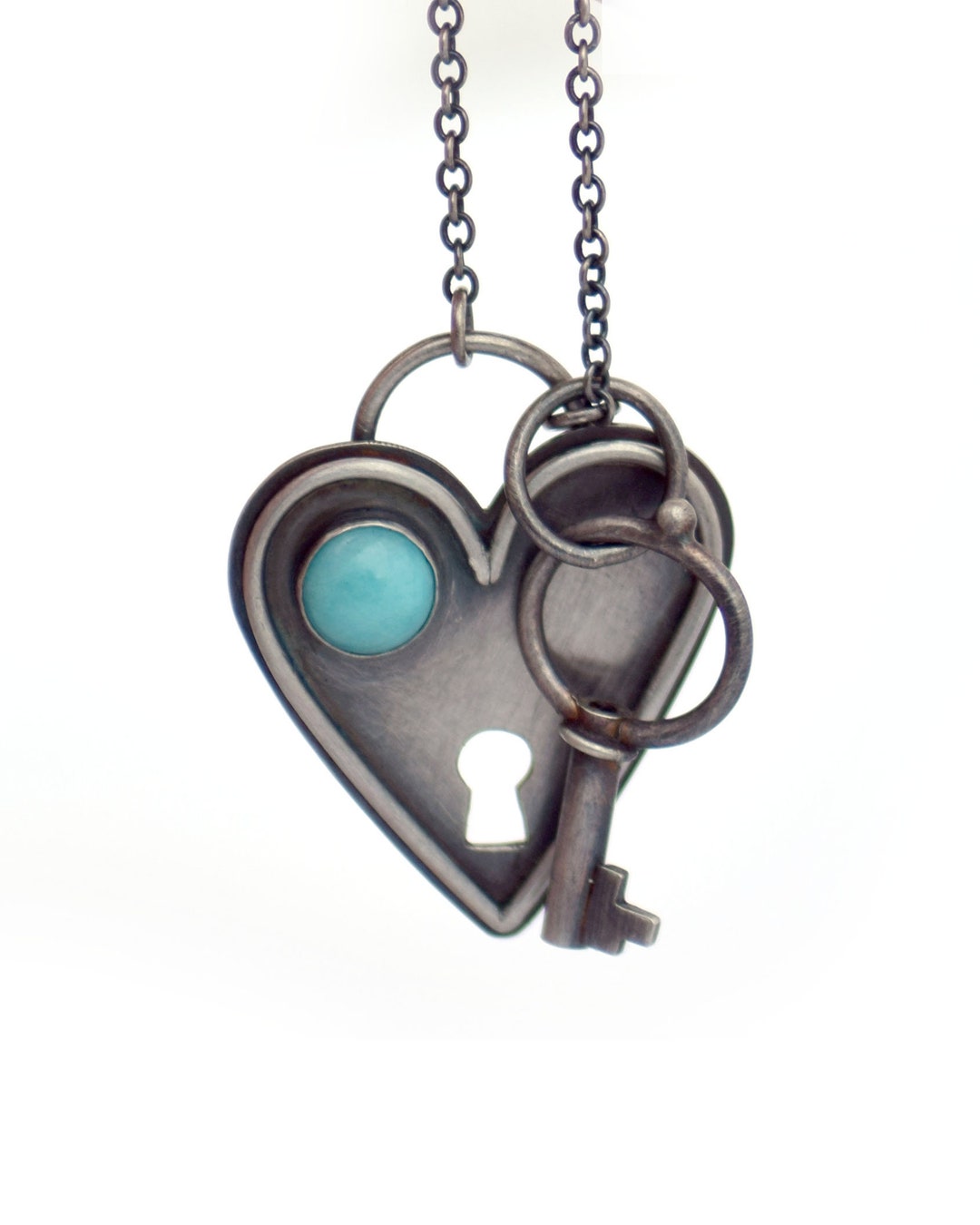 Heart Lock and Key Necklace, Key to My Heart Necklace, Oxidized
