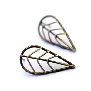 Sterling Silver Stud Earrings, Teardrop Studs, Oxidized Silver Leaf ...
