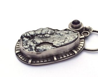 Botryoidal Hematite Iolite Necklace: Oxidized Sterling Silver Perseid Pendant