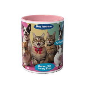 Pawsome Pet Party Mug Cute Cartoon Cats and Dogs Fun Animal Lovers Coffee Cup Gift