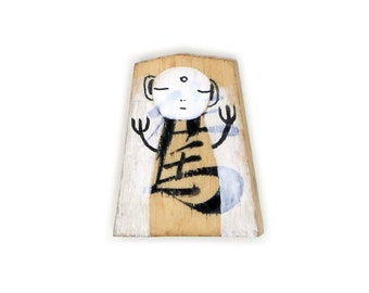 Painted Japanese Wooden Mini Shogi Piece, Jizo Bodhisattva - Compassion, Healing, Meditation, Contemplation, Calm