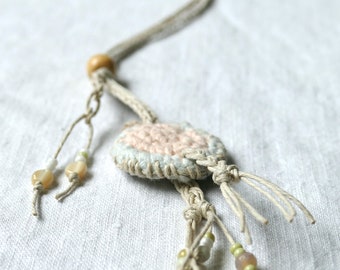 Tiny Medicine Pouch Necklace - Crocheted with Beads, Braided