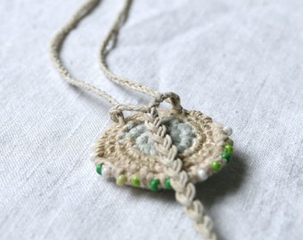 Tiny Medicine Pouch Necklace - Crocheted with Beads, Braided