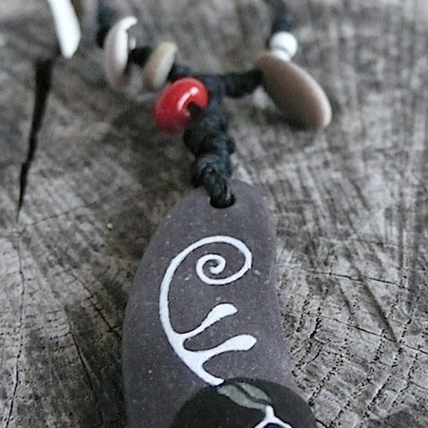 Beaded Necklace - Beach Slate - Plant, Seed, Sprout, Root, Soil, Spiral, Growing, Life, Meditation