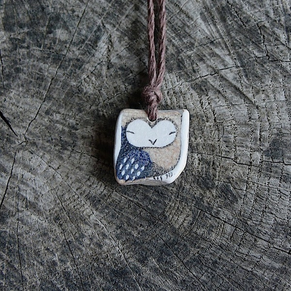 Healing Shard Necklace - Beach Pottery Owl