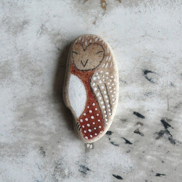 Brown and Red Beach Pottery Owl