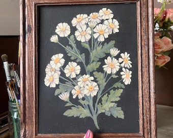 Chamomile Flowers Botanical Illustration, Original Artwork ready to hang