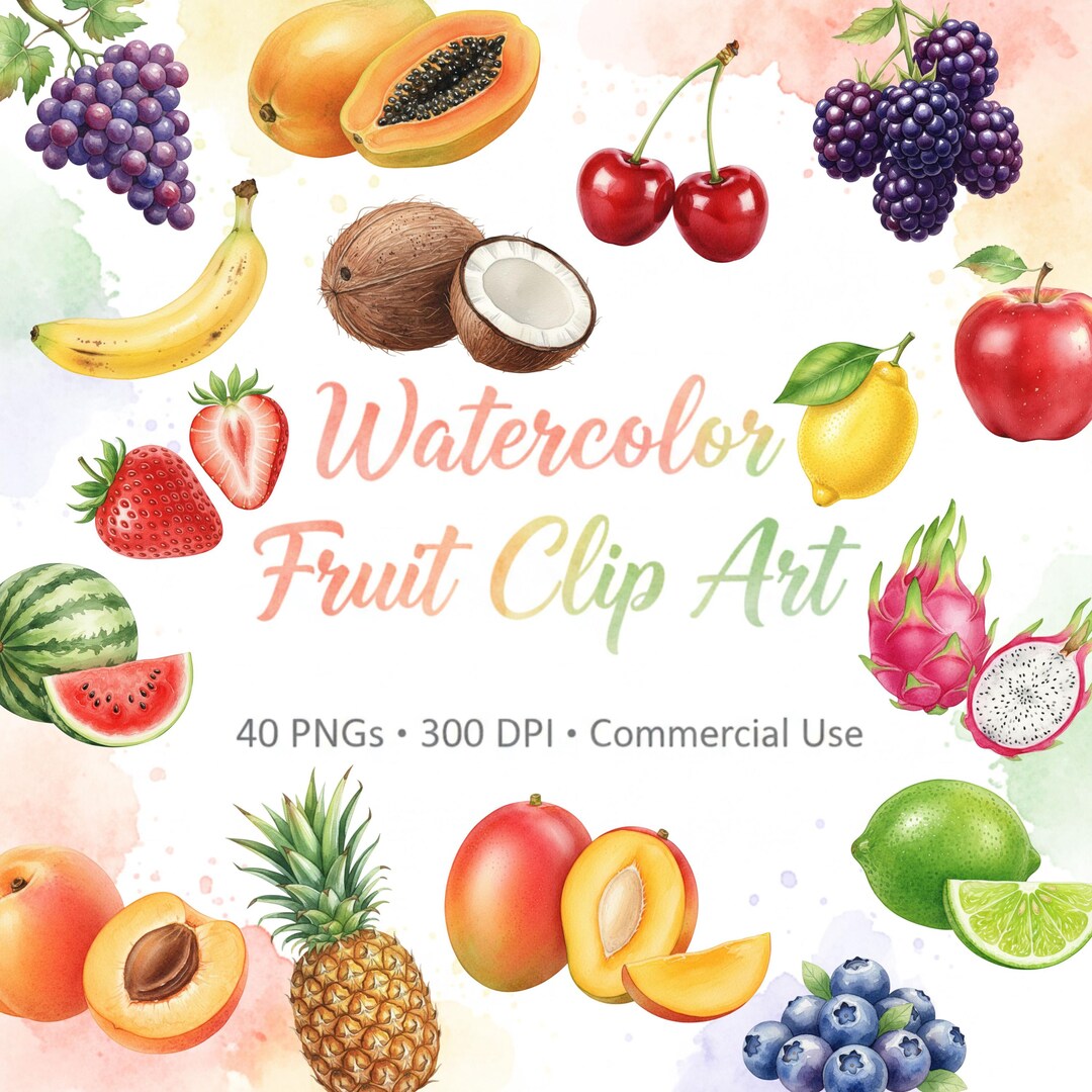 Watercolor Fruit Clipart | Tropical Citrus & Hand Painted PNG Bundle ...