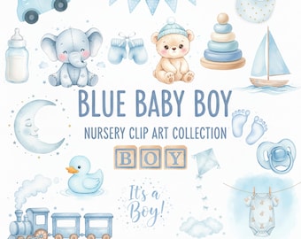 Blue Baby Boy Nursery Clipart, Animals, Toys (Digital Download)