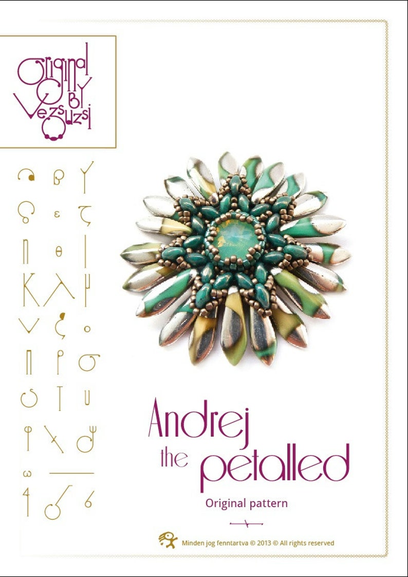 Pendant tutorial / pattern Andrej with superduo and petals beads PDF instruction for personal use only image 1