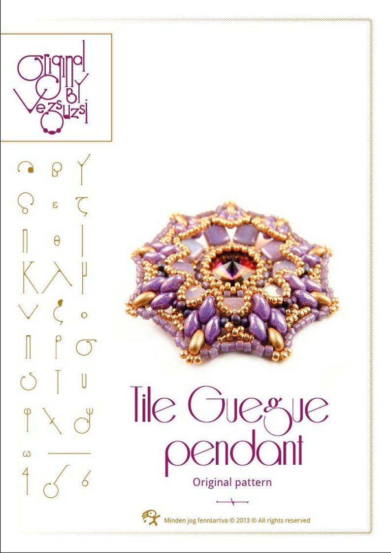 Pendant tutorial / pattern Tile Guegue with superduo beads..PDF instruction for personal use only image 1