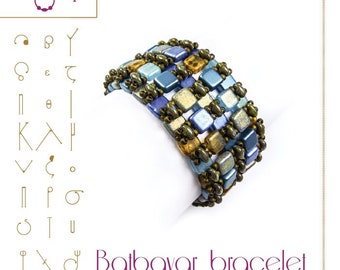 Beading tutorial / pattern Batbayar bracelet with tile beads. Beading instruction in PDF – for personal use only