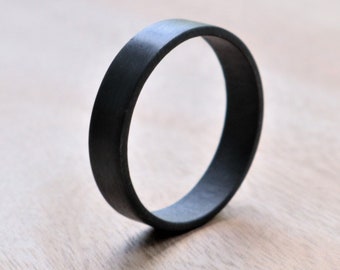 Men's 5mm Flat, Oxidized Sterling Silver Wedding Ring. Black/Grey. Custom Size. Comfortable low profile. Recycled Sterling Silver.