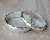 Men's & Women's Wedding Band Set - Faceted Shiny Sterling Silver Rings - 5mm and 3mm half-round. Handmade from your custom size.