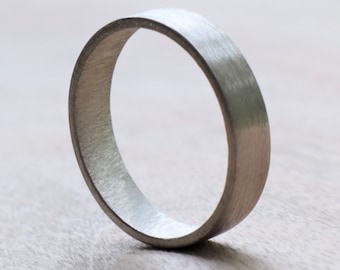 Men's Sterling Silver Wedding Ring. 5mm Flat, Matte. Classic and Comfortable. Custom Size. Recycled Sterling Silver.