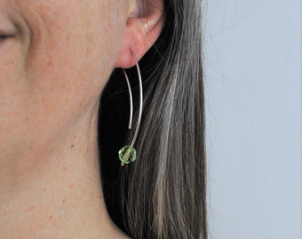 Green Swarovski Crystal & Eco Sterling Silver Minimalist Earrings. Streamlined. Handmade, Contemporary, Everyday Wear. | Limited Edition |