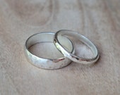 Men's & Women's Wedding Band Set - Faceted Shiny Sterling Silver Rings - 5mm and 3mm half-round. Handmade from your custom size.