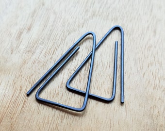 Minimalist triangle, black sterling silver threader earrings, simple geometric design, Folded.