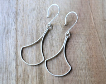 Art Deco Inspired. Minimalist Sterling Silver Earrings. Lightweight, Geometric, Handmade Jewellery. Bell. Fan. Curved.