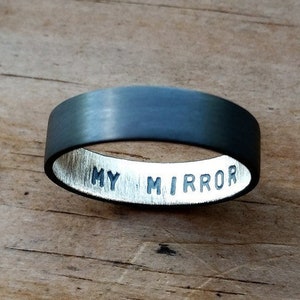 Custom Stamped Men's Ring. Sterling Silver Wedding Band. Personalized. 6mm wide, flat profile. Black/Grey finish. image 1