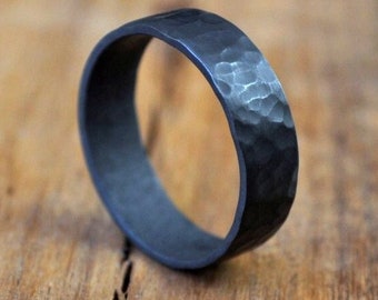 Handmade Oxidised Sterling Silver Pond Ripple Ring. Textured Men's Ring. Handmade in Custom Size. 6mm wide.
