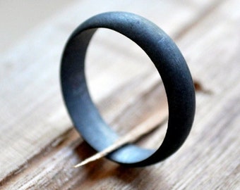 5mm wide Mens Wedding Ring. Oxidized Sterling Silver, Dark Gray, Gunmetal/charcoal color. Ethical and Recycled. Half-round profile.