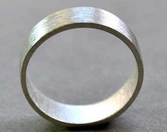 Flat, 6mm Wide Matte Men's Wedding Ring. Ethical Sterling Silver. Minimalist, classic band.