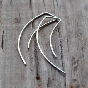 Curved Sterling Silver Threader Earrings, Everyday wear, Eco recycled silver, Streamlined.