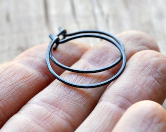 Small Oxidized Sterling Silver Hoop Earrings. Everyday Wear. Black. Grey. Gray. Oxidised. Eco.