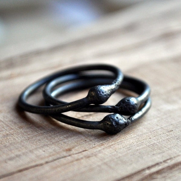 Black Asteroid Stacking Ring Set of 3. Oxidized Sterling Silver. Modern Contemporary Simple Sleek Elegant Design. Jewellery. Jewelry.