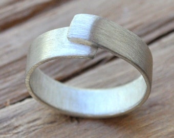 Wrapped Sterling Silver Wedding Ring. 6mm wide. Matte Finish in your Custom Size. Handmade wedding band.