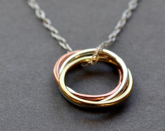 Interlinked Metal Hoops Necklace. Nested Brass, Copper, Silver Jewellery. Wear Two Ways. Gift for Her. Handmade by Epheriell in Australia.