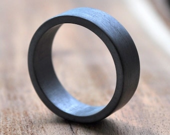 Chunky, Masculine Wedding Ring. Eco Sterling Silver. Wide - 7mm. Oxidized, Gray, Black. Handmade in your Size.