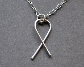 Awareness Ribbon Necklace. Sterling silver, handmade. Charity. Cause. Philanthropy. Minimalist. Layering. Womens necklace.