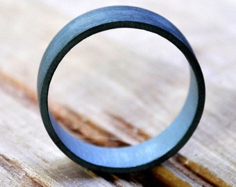 Men's Oxidized Sterling Silver Ring. (Oxidised, Black, Grey) Wedding Ring. 6mm Wide Flat Band. Custom Size. Recycled Sterling Silver. Eco.
