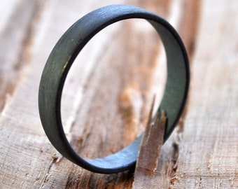 Women's Flat Oxidized Sterling Silver Wedding Ring. 3.7mm wide. Wedding Band. Handmade. Grey. Gray. Black. Custom Size.