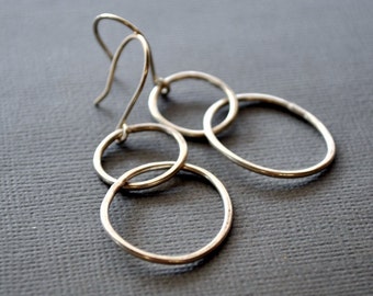 Sterling Silver Large Double Hoop Earrings. Rustic, minimalist statement earrings. Handmade in Australia from recycled silver.