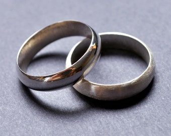 Sterling Silver His and His Rings. 5mm half-round Wedding Band Set. Matte & High Shine. Handmade to order in your size.