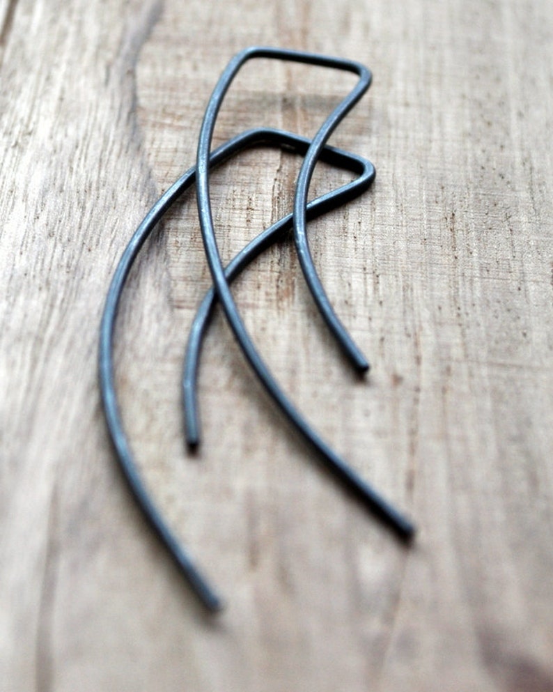 Black Oxidised Streamlined Earrings. Simple Sterling Silver. Modern Contemporary Sleek Elegant Design. image 2