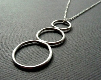 Sterling Silver Necklace. Descending Hoops. Hoop. Three. Sleek. Simple. Modern. Contemporary. 18 inch. Handmade.