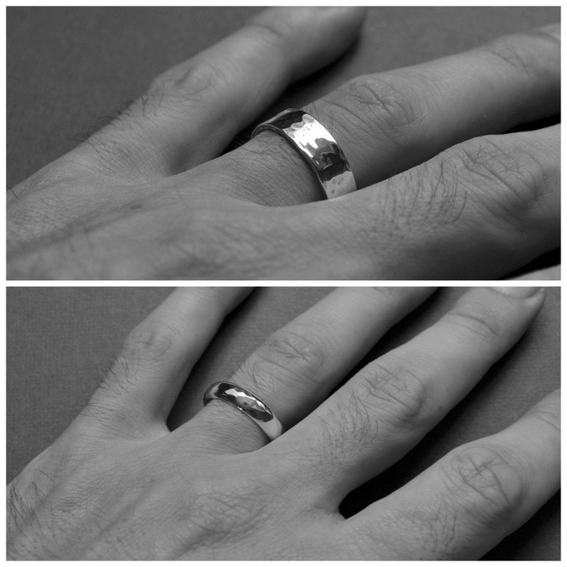 His and His Faceted Sterling Silver Wedding Band Set. Flat 6mm and Half-round 5mm Wedding Rings. Handmade in your custom size. image 5