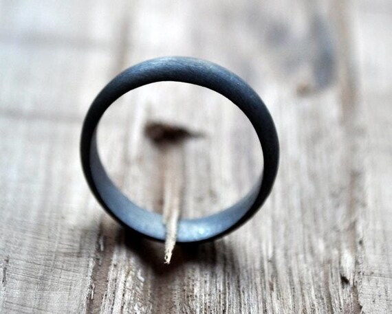 5mm wide Mens Wedding Ring. Oxidized Sterling Silver, Dark Gray, Gunmetal/charcoal color. Ethical and Recycled. Half-round profile.