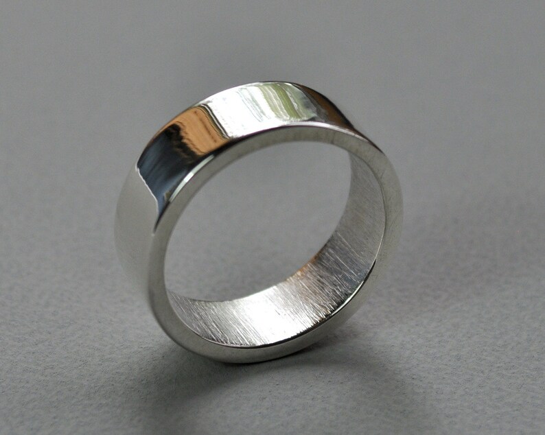 Men's Chunky 7mm Wedding Ring. Sterling Silver High Shine
