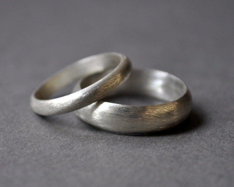 Classic Sterling Silver Wedding Band Set. 5mm & 3mm. Brushed Matte Finish. Handmade in Australia from recycled sterling silver. image 3