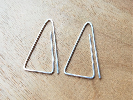 Minimalist Sterling silver threader earrings folded triangle | Etsy