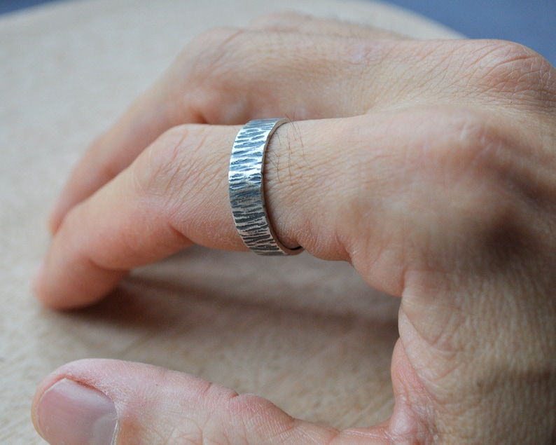 Rustic Men's Wedding Ring. Oxidized Distressed. 6mm Wide Flat Band. Made in your custom size from recycled ethical silver. image 3