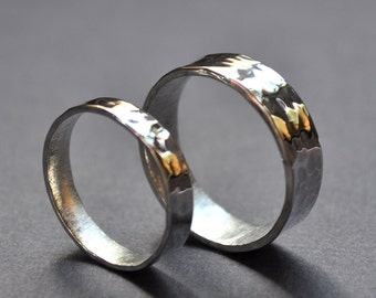 Wedding Band Set - Pond Ripple. Modern Contemporary Simple Sleek Elegant Design. Sterling Silver. Jewellery. Jewelry.